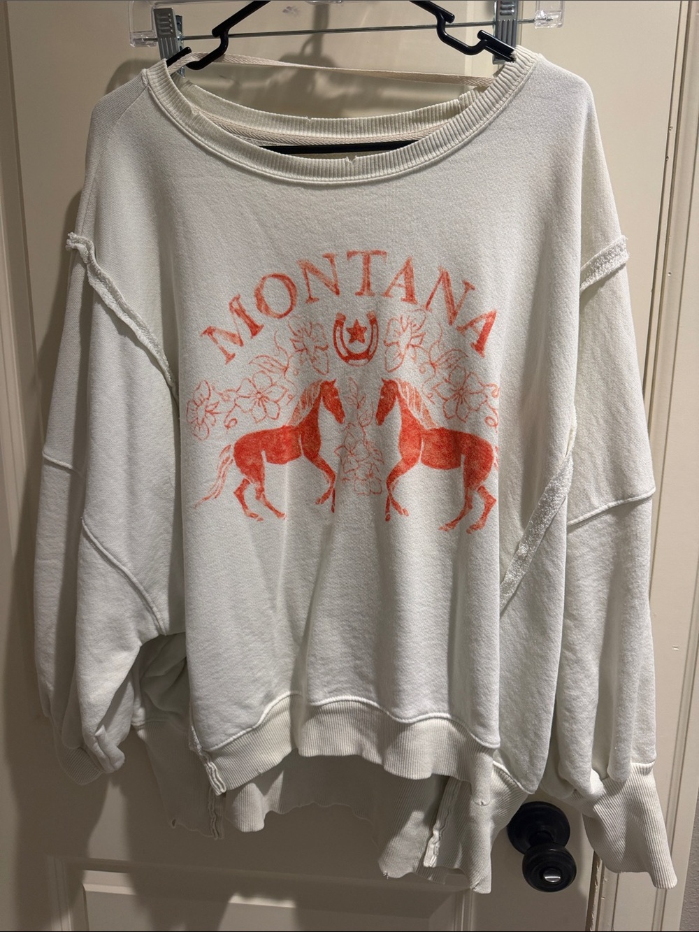 We The Free Cream Crewneck Sweatshirt with Coral Horse Graphic